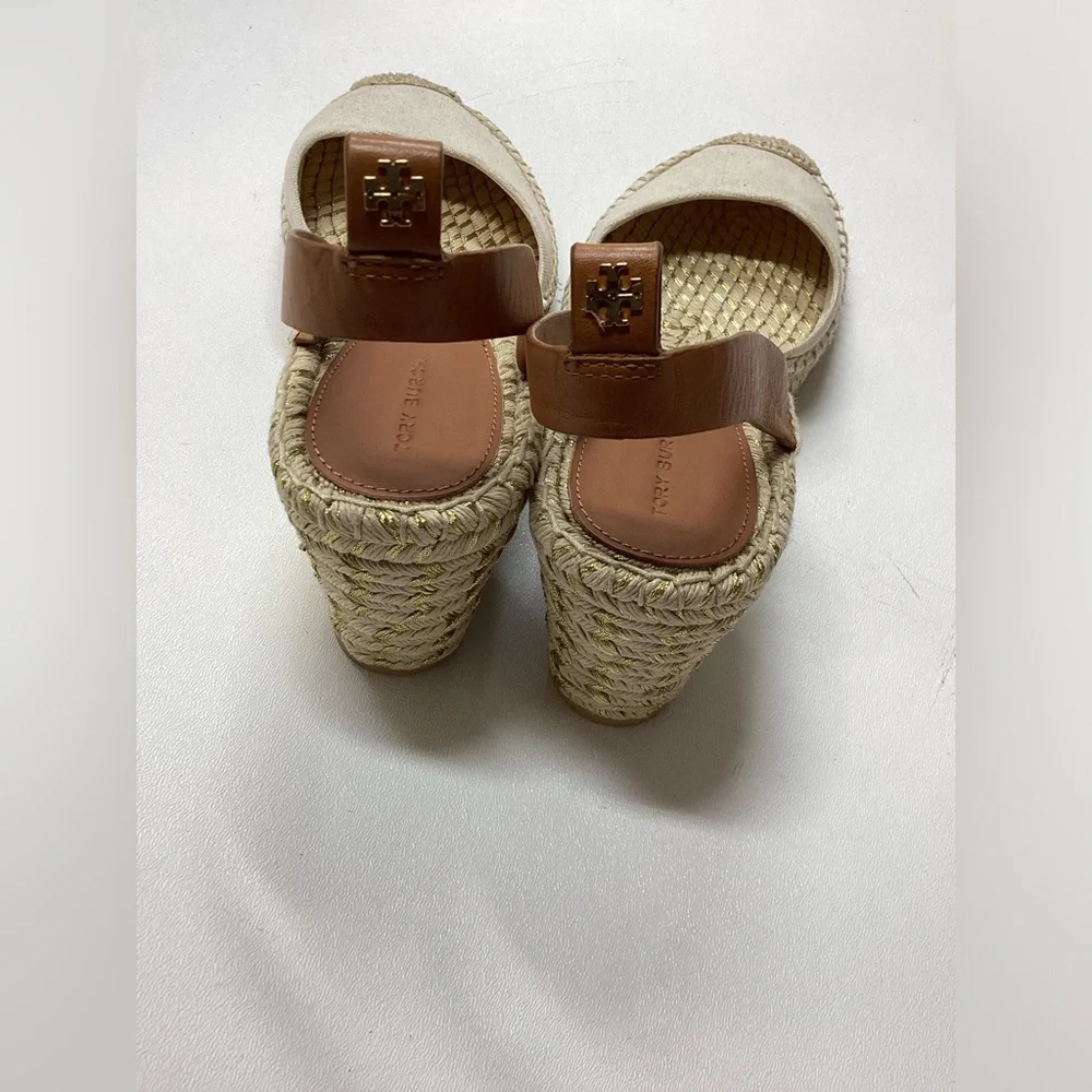 Tory Burch Beige Espadrille Wedge Sandals‎ Size 10.5